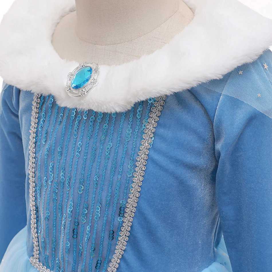Disney Childrens Snow Queen Elsa cosplay princess dress autumn winter blue long sleeved birthday carnival Christmas party costumeXJ250411
