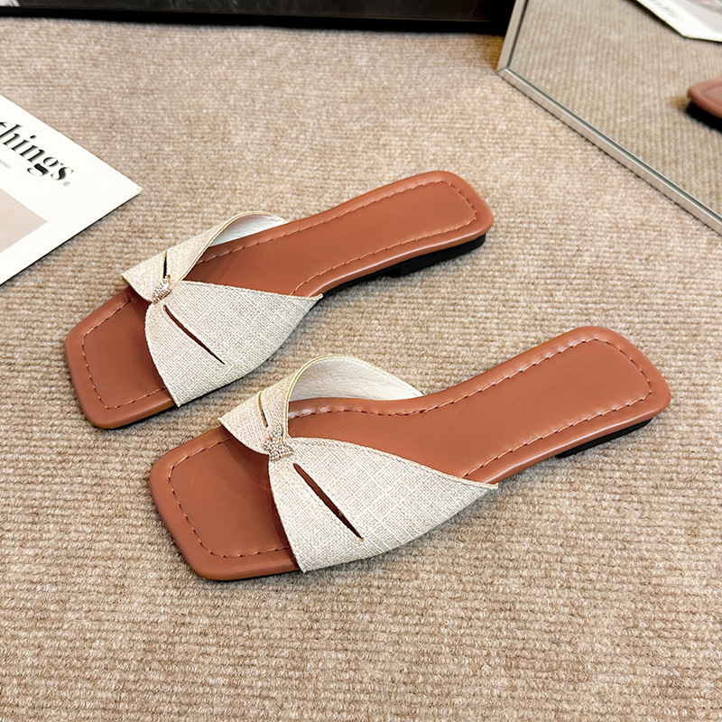 designer shoes new European and American plus size flat one-word slipper style solid color buckle thick-soled women's sandals shoes