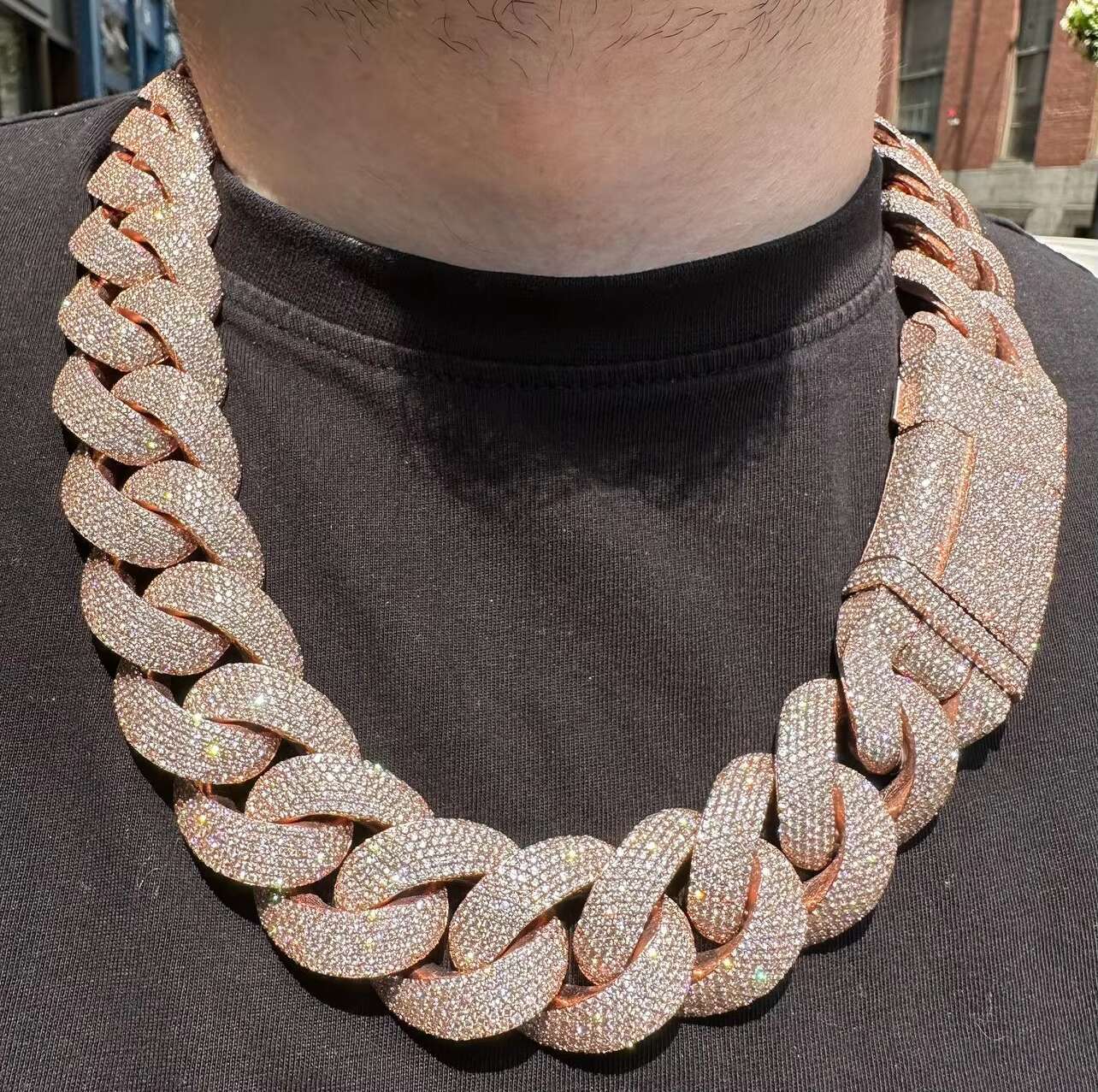 Custom Heavy Weight 25mm Wide Iced Out 5rows Cuban Link Chains Gold Plated 925 Silver Pass Diamond test VVS Moissanite Chains