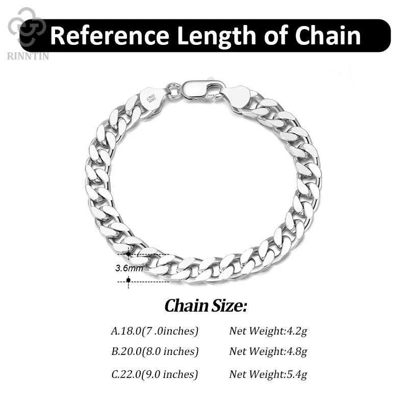 Rinntin 925 Sterling Silver 3.6/5/7mm Width Solid Diamond-Cut Cuban Link Curb Chain Bracelet for Men Women Luxury Jewelry SB104C250411