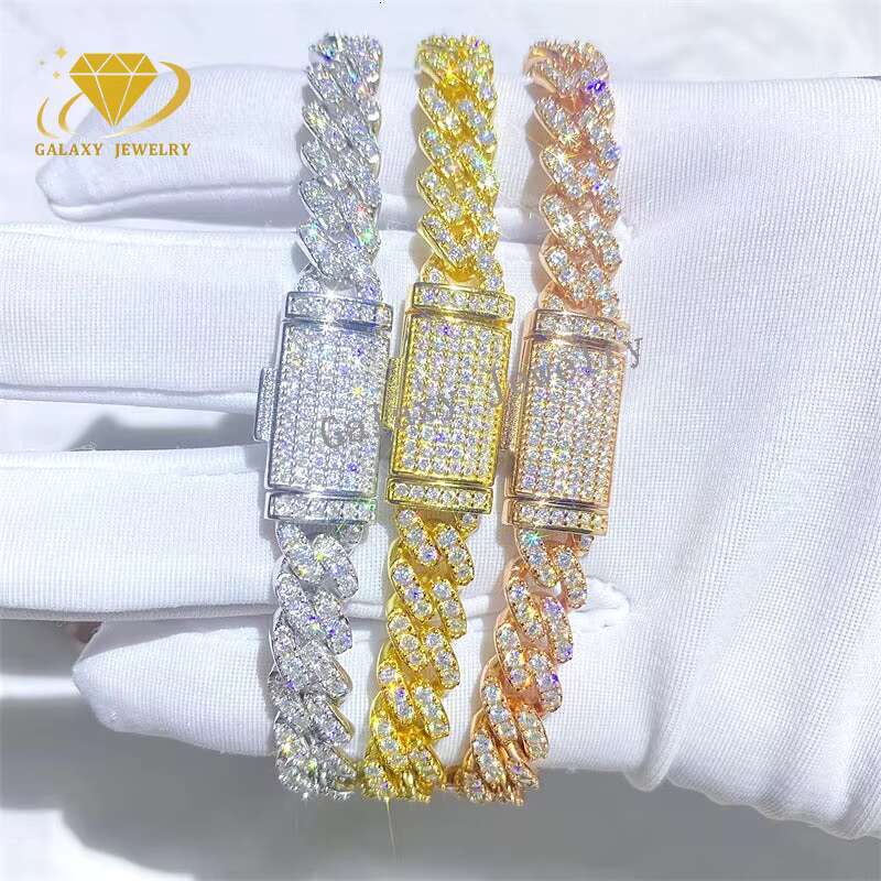 Mens Hip Hop Cuban Necklace 925 Silver Gold Plated 8mm Iced Out Moissanite Chain Vvs D Color Moissanite Cuban Bracelet