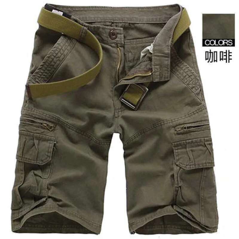 Khaki Cargo Men Summer Hot Sale Cotton Short Casual Pants Comfortable Men's Knee-length Shorts Green