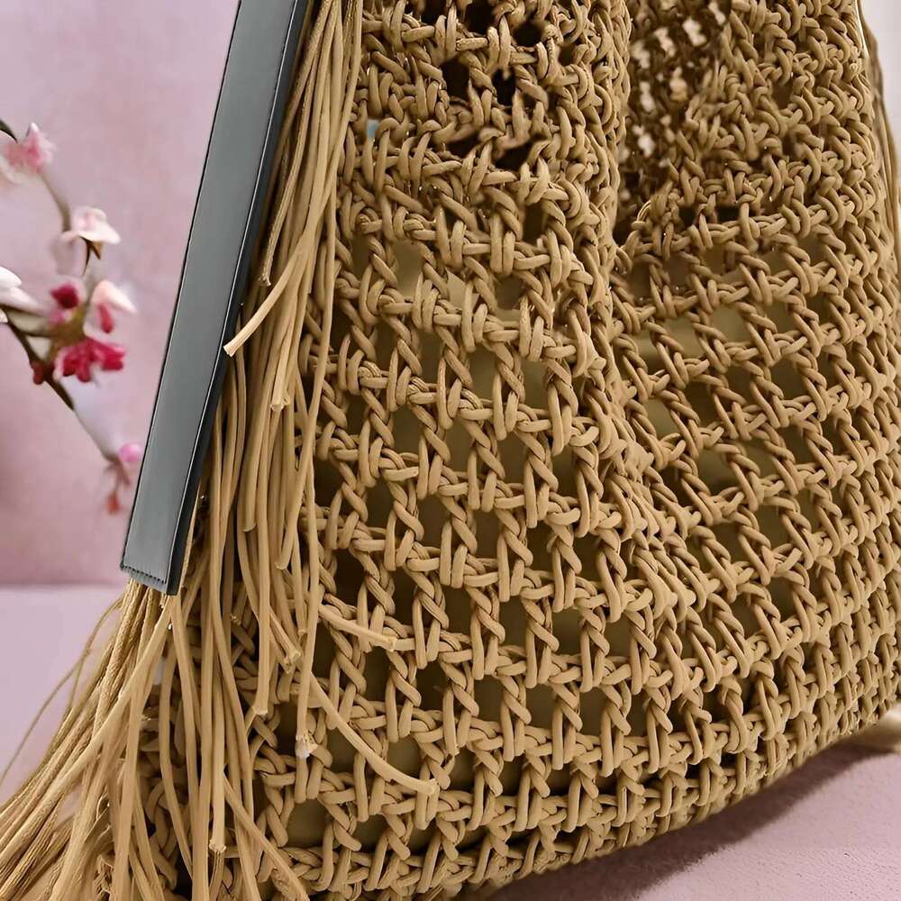 Natural Cotton Crochet Shoulder For Women - Large Capacity Handwoven Beach Bag With Tassels, Summer Fashion Shopper Tote