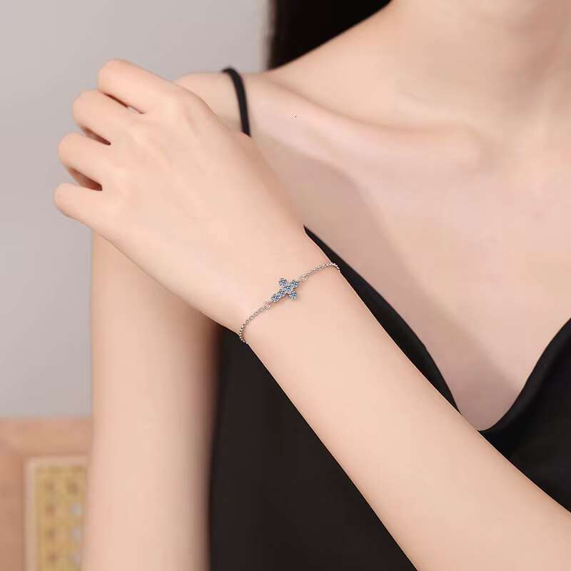 Wholesale Adjustable Chain Gift 925 Sterling Silver Cross Bracelet Certified 3mm D Color Moissanite Bracelet for Women