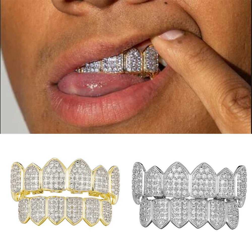 Hip Hop Iced Out Teen Grillz Caps cubic zirconia micro paving top and bottom charming grill set mens jewelry box packaging gift W250412