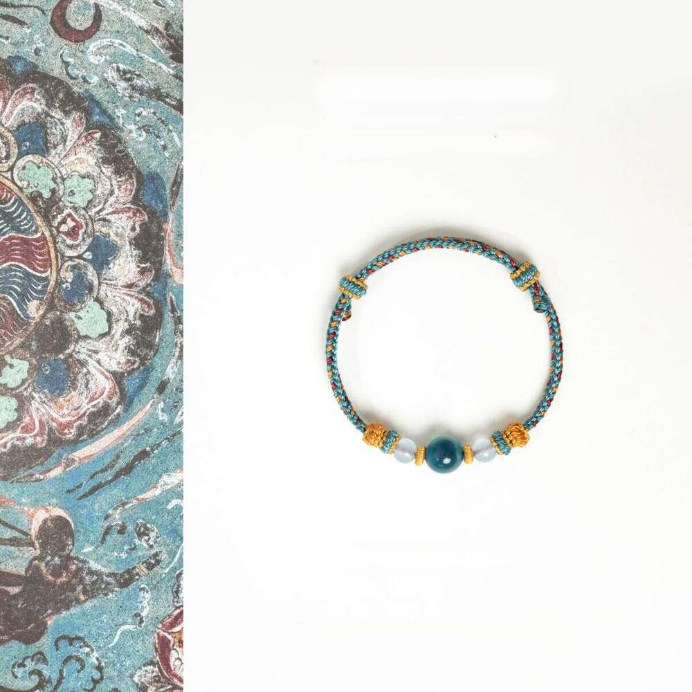 Dunhuang Artisan Crafted Blue Sugar Agate Bracelet - Natural Stone Adjustable Cord for Luck & Positive Energy