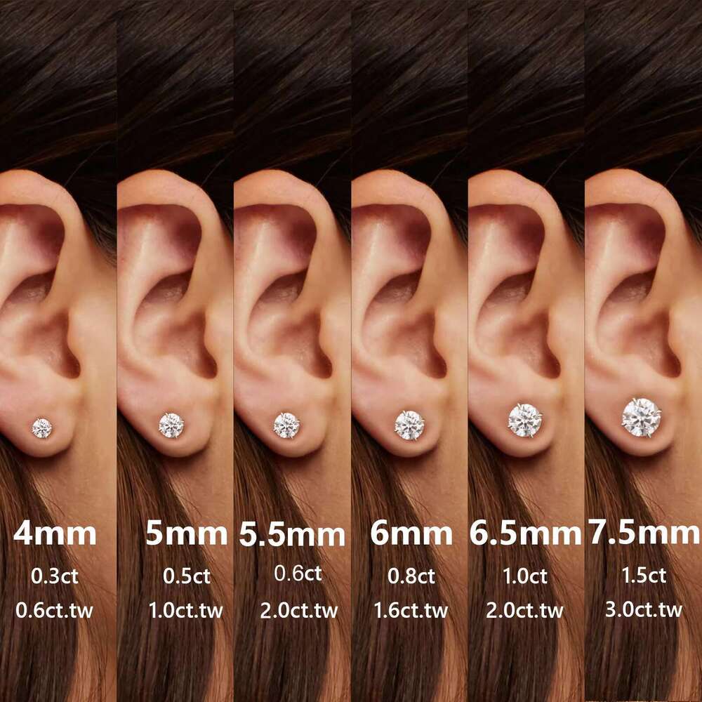 1CT 2CT 3CT Classic 4 Prong Moissanite Earrings Jewelry 14K White Gold Vermeil Sier VVS Lab Created Dia Stud for Women