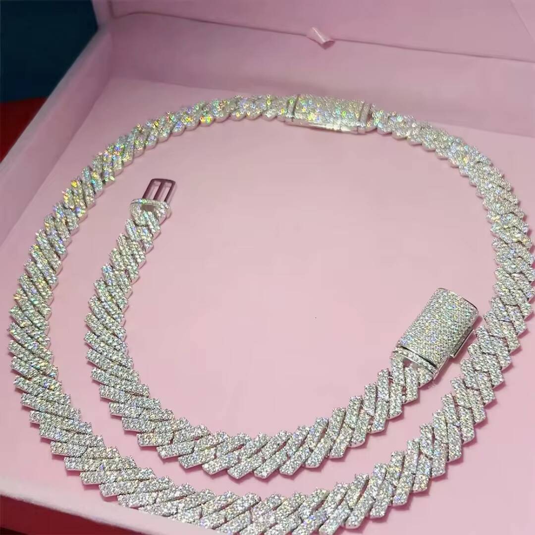 Hot Sale Dropshipping 13mm 2rows Vvs Moissnaite Iced Out Hip Hop Jewelry Moissanite Cuban Chain