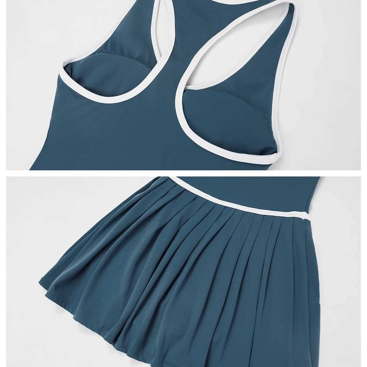 Women Fitness Yoga Dress One-piece Tennis Dress V Neck Racerback Built in Bra with Inner Separate Shorts Pockets Sports Dress J251112