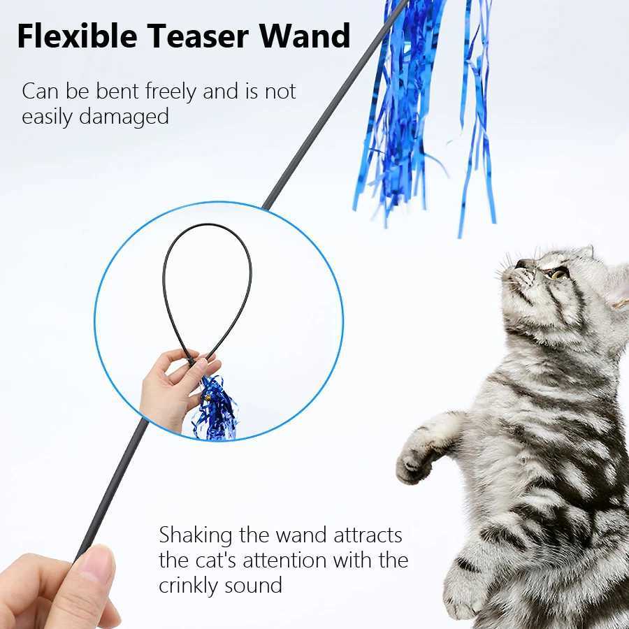 5 colorful ribbon cat toy sticks fun little cat sticks teasing plastic sticks pet cat interactive toys Y250412