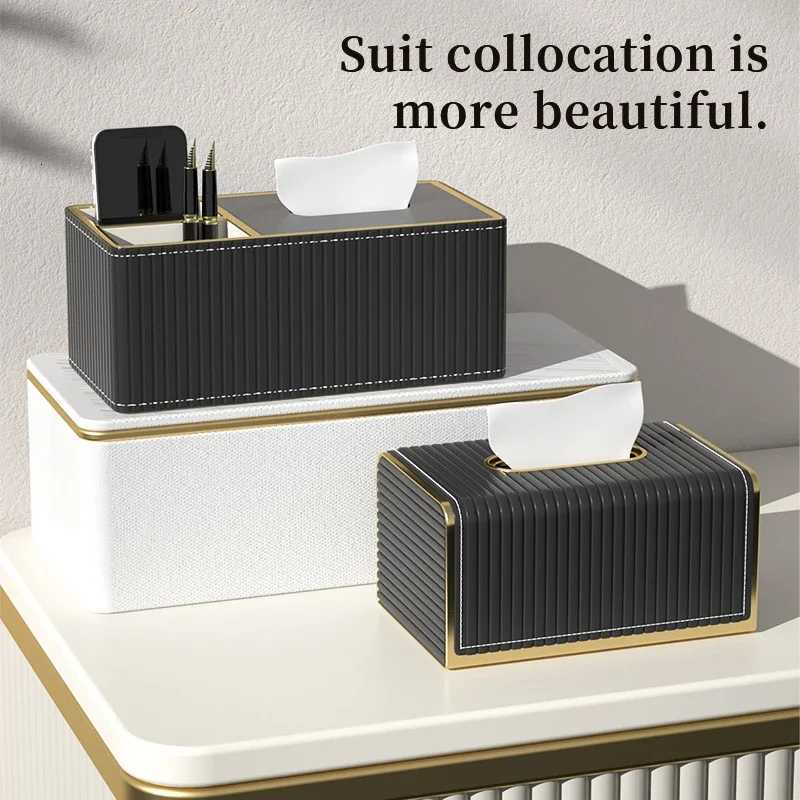 Light Luxury Tissue Box CoverPU Leather Rectangar Tissue Box HolderOrganizer for Bathro Vanity Countertop HeHotelOff Y251112