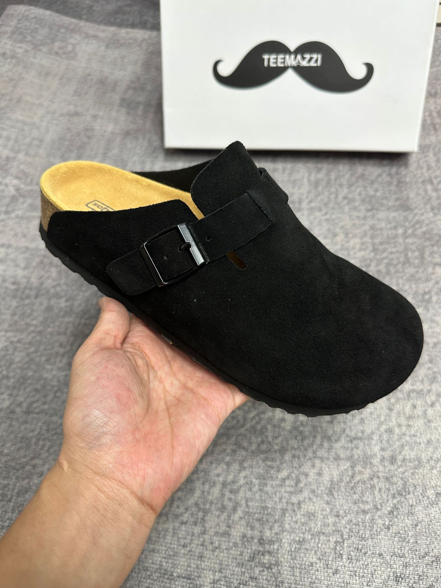 TEEMAZZI designer shoes genuine leather cork sole high quality casual shoes outdoor indoor versatile slippers for men and woman size 35-46