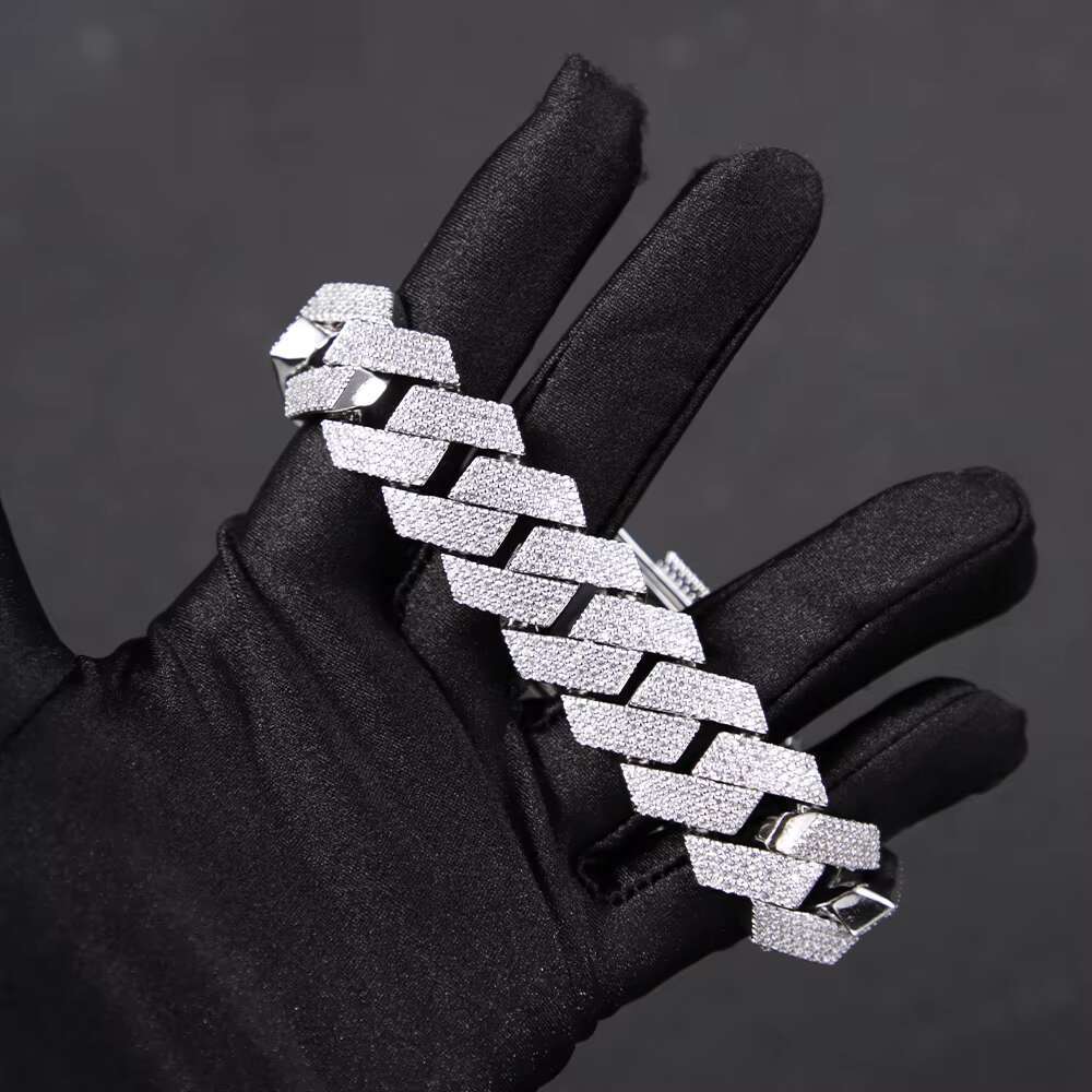 Yy Rts 20 mm 4rows Diamond Cuban Bracelet Iced Out Vvs Moissanite Bracelets 925 Sterling Silver Fine Jewelry Bracelets for Men