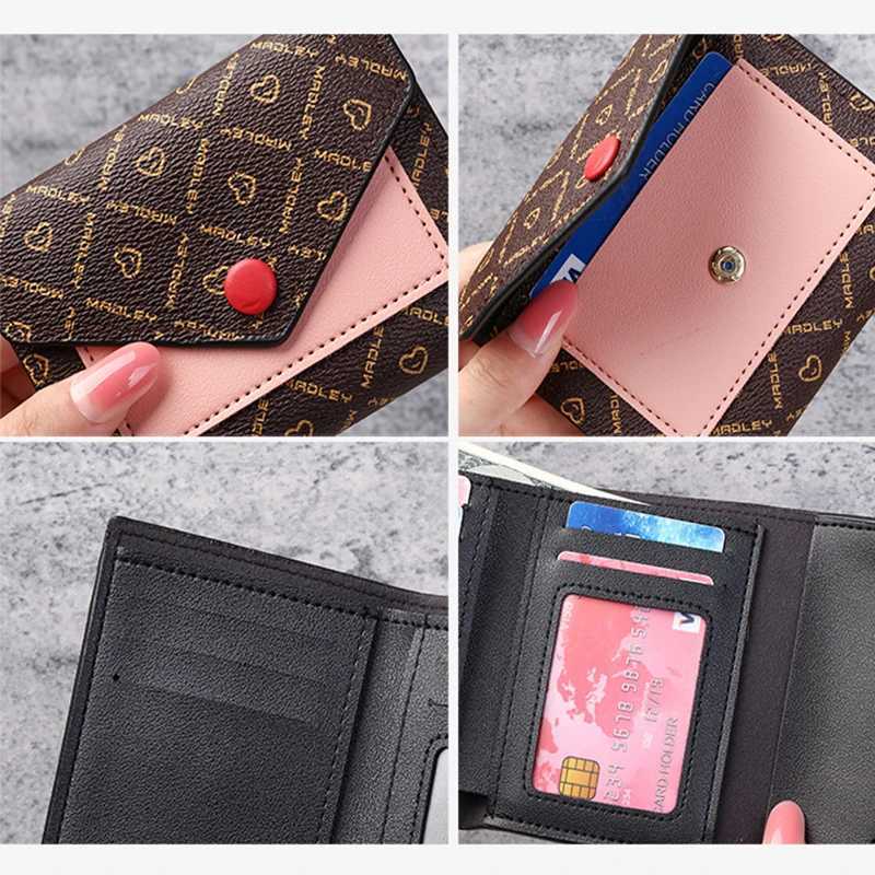 Leather small wallet womens design splicing short wallet womens short coin zipper wallet card holder Z250411