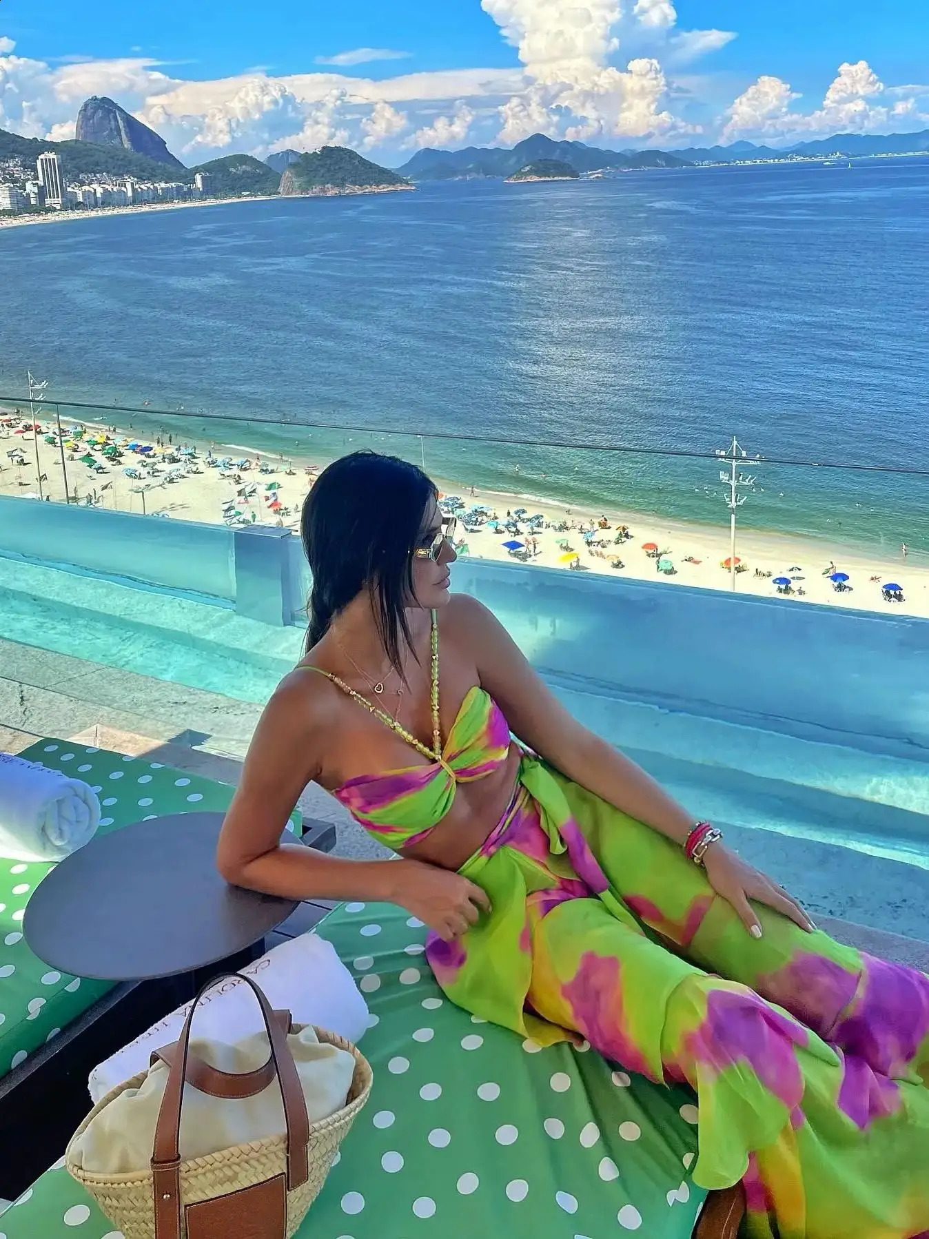 Sexy Print 3 Pics Women Bikini Set With Pants Pleated Bra High Waist Hollow Out Wide Leg Pants Suit Summer Beach Swimsuit 250409