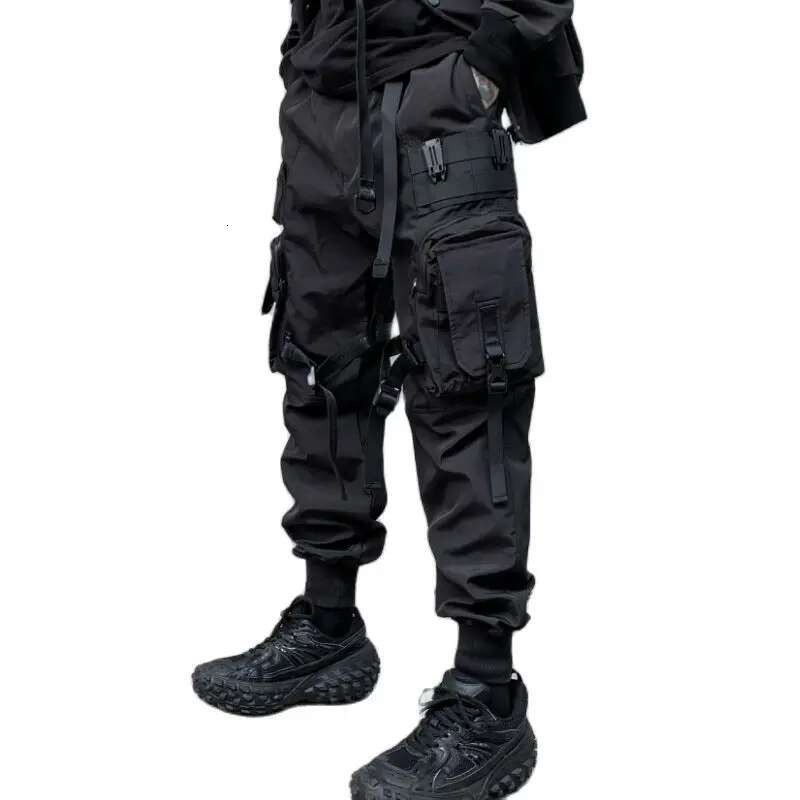 Multi-pockets Ribbons Bandage Tactical Techwear Cargo Pants Mens Haruku Punk Hip Hop Joggers Pantalons Casual Streetwear