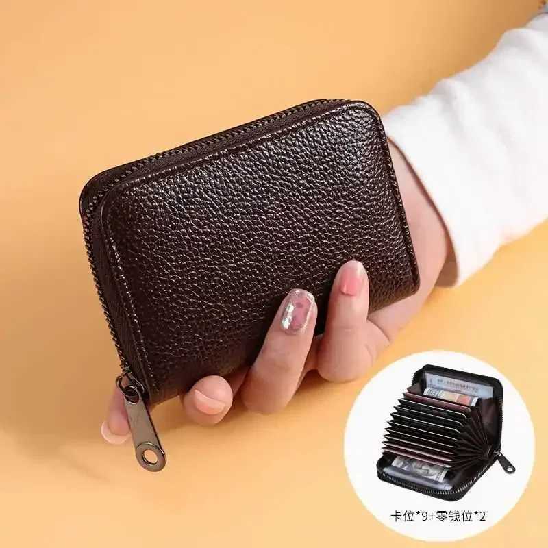 Multi slot card clip small wallet for womens business bank card bag for mens coin bag solid leather zipper wallet Z250411