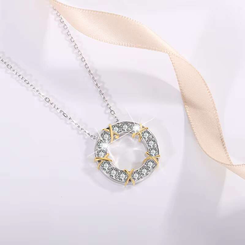 Trendy Design S925 Silver Cross X-shaped Two-color Row Moissanite Pendant With 18k Full Drill Moissanite Jewelry for Women