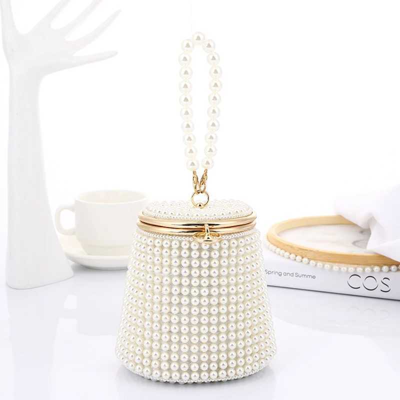Newly designed womens bucket shaped bead holder pearl wedding handbag party night bagXJ250412