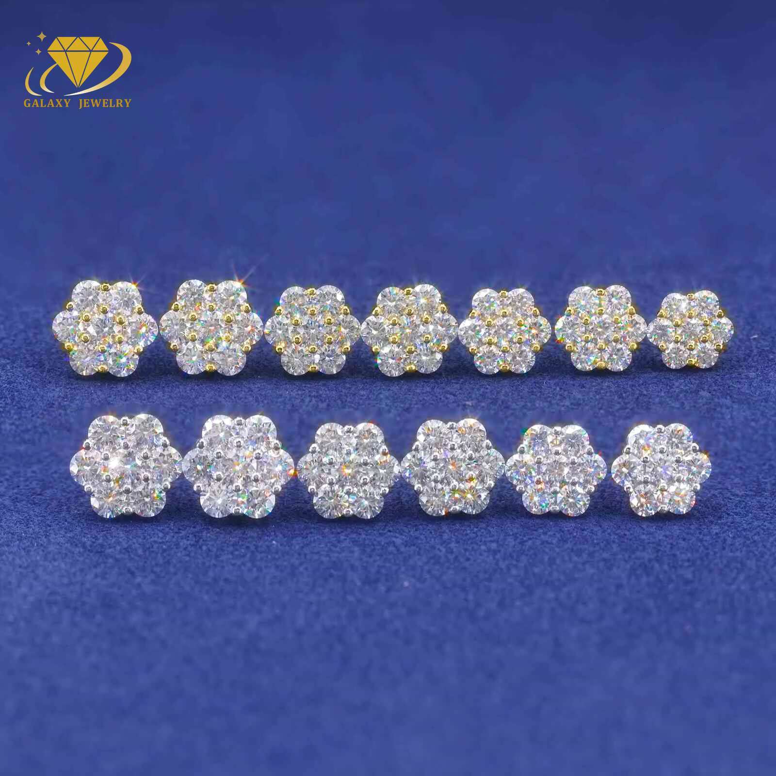 Hot Selling Fine Jewelry Earrings Pass Diamond Tester 925 Silver Flower Cluster Earrings Iced Out Vvs Moissanite Stud Earrings
