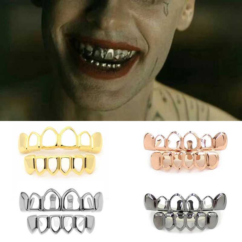 New custom rock style gold hip-hop hollow open tooth grill cover top and bottom grill set #232057 W250412
