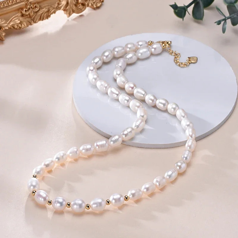 HENGSHENG 6-7mm Rice Shape Freshwater White Pink Purple Mixed Color Pearl Necklace 925 Sterling Silver Jewelry for Women Girls 250407
