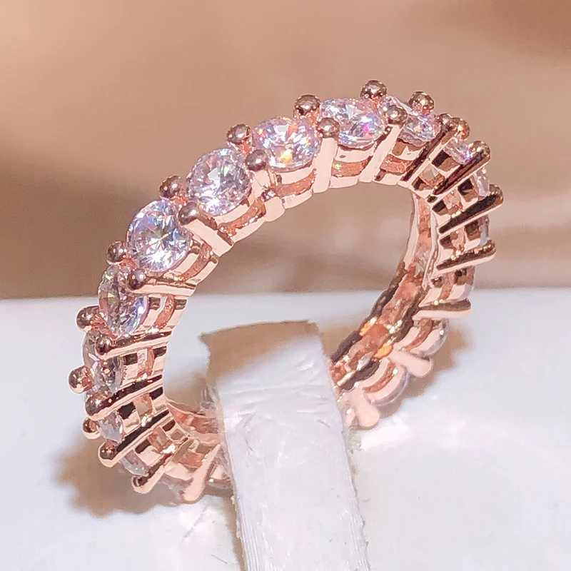 925 printed fashionable white zirconia diamond ring ultra-thin rose gold ring for women party wedding birthday gift wholesaleXJ250412