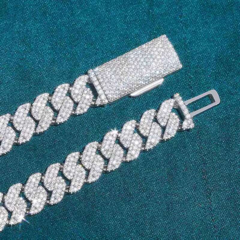 Iced Out 3rows 12mm 14mm 16mm 18mm 20mm VVS Moissanite Miami Cuban Link Chain Pass Diamond Tester GRA Hip Hop 925 Silver