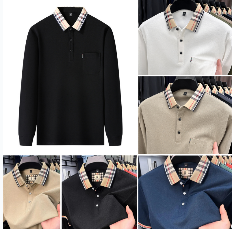 Men's Polos Luxury Long Sleeve Polo Shirt Men Fashionable Simple Solid Color Winter Mercerized Pure Cotton Breathable Casual Lapel T