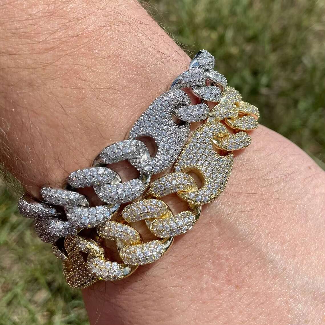 Hip Hop Iced Out Bracelet Chain Unique Model Bracelet Men Unisex Sterling Silver Plated 14k Gold Moissanite Bracelet