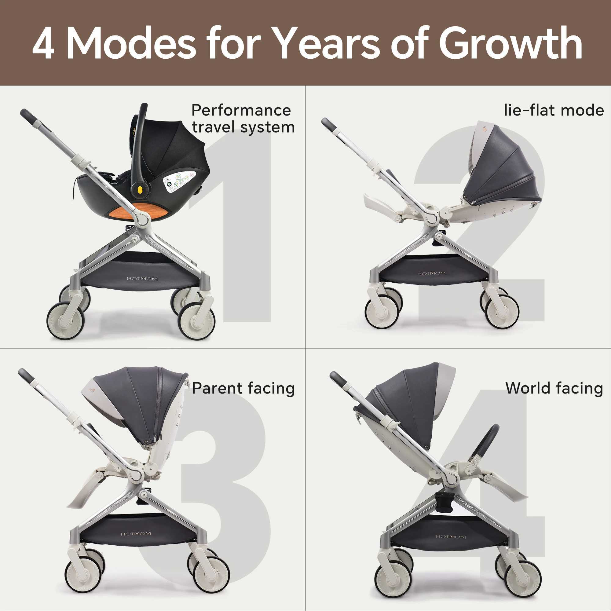 Hot Mom Evolution Light Cart Ultra Wide Seat Tiltable Backrest Reversible Large Wheels Magnesium Alloy Frame F39 W250411