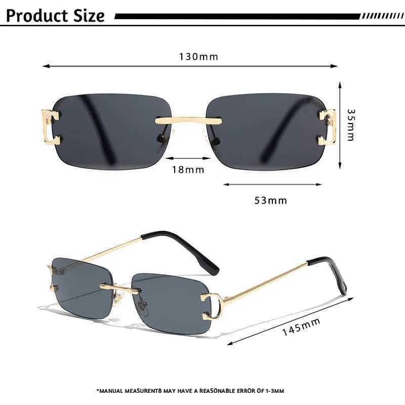 HBK Retro Rimless Sunglasses For Women Men Small Square Gold Frame Brand Design Tea Shades Rectangle UV400 Zonnebril EyewearC250411