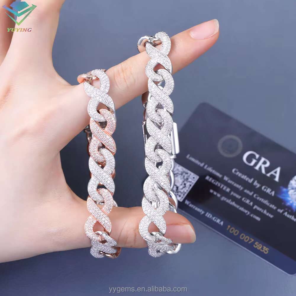 In Stock Hip Hop Jewelry Iced Out VVS Moissanite Cuban Link Chain Bracelet 13mm 925 Sterling Sliver Infinity Cuban Link Necklace
