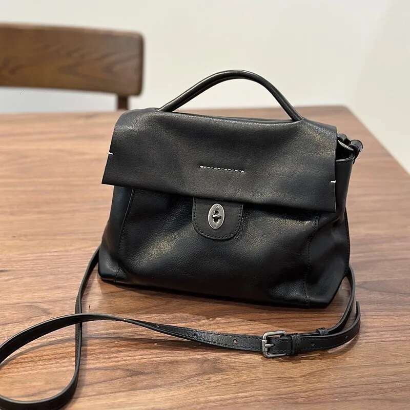 2025 Autumn New Handmade Retro Genuine Leather Women's Bag Versatile Soft Cowhide Solid Color Shoulder Crossbody Bags