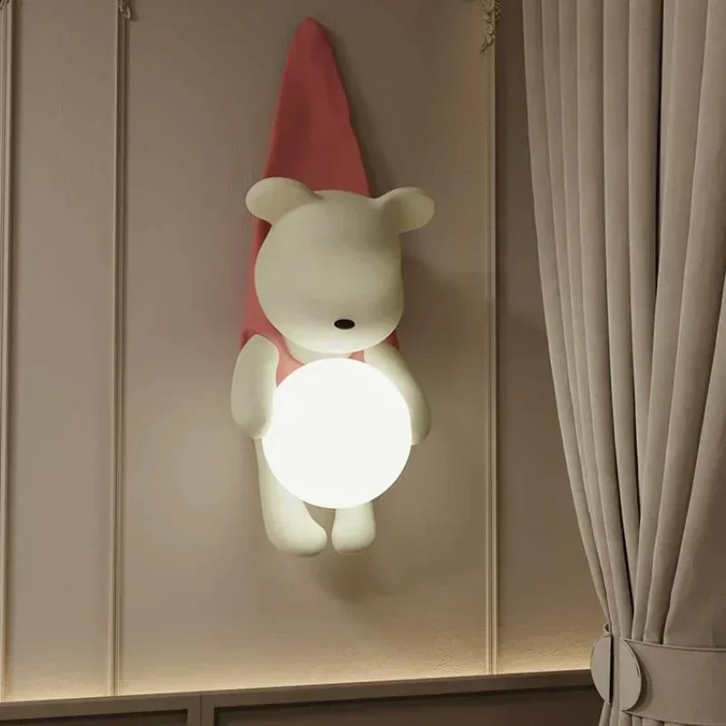 Nordic Resin wall lamp with cute little bear suitable for bedroom LED lights childrens room decorative lighting fixtures 250411
