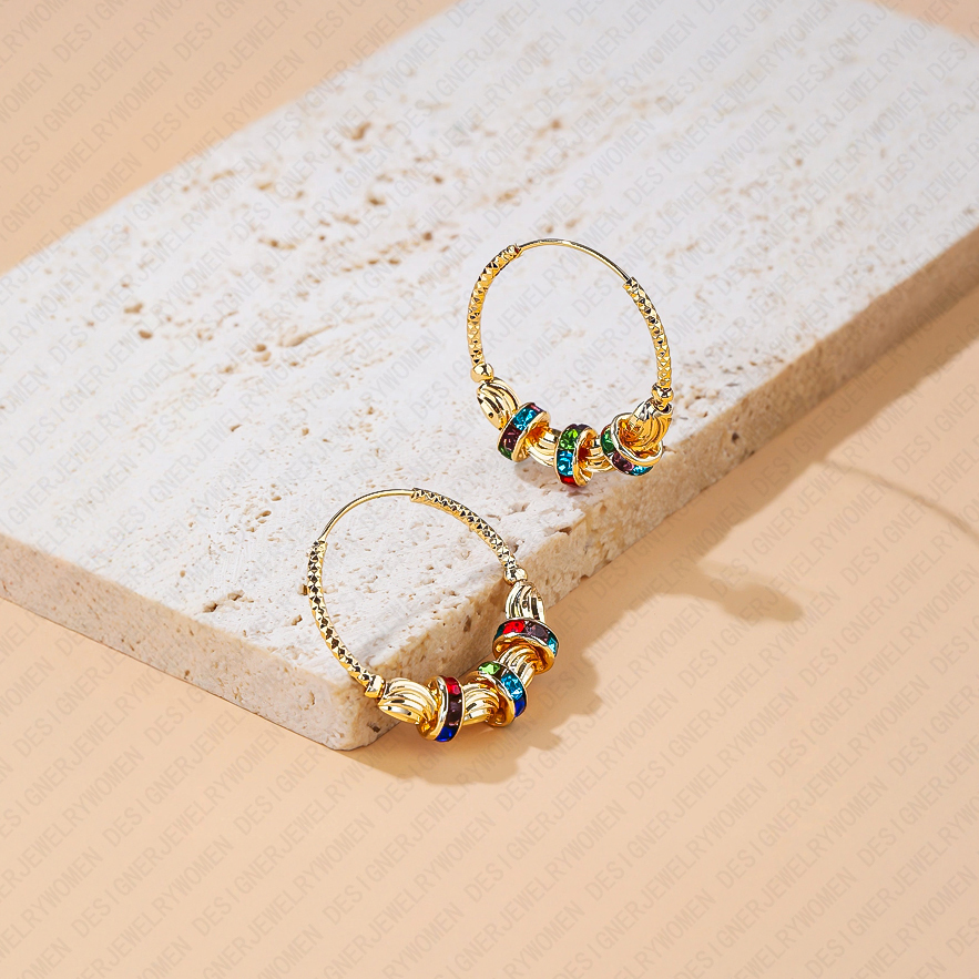 Designer Earrings Designer Earrings for Women Vintage Gold Ball Hoop Earrings Colorful Zircon Ear Hoops Luxury Jewlery Designer for Women Elegant Stat