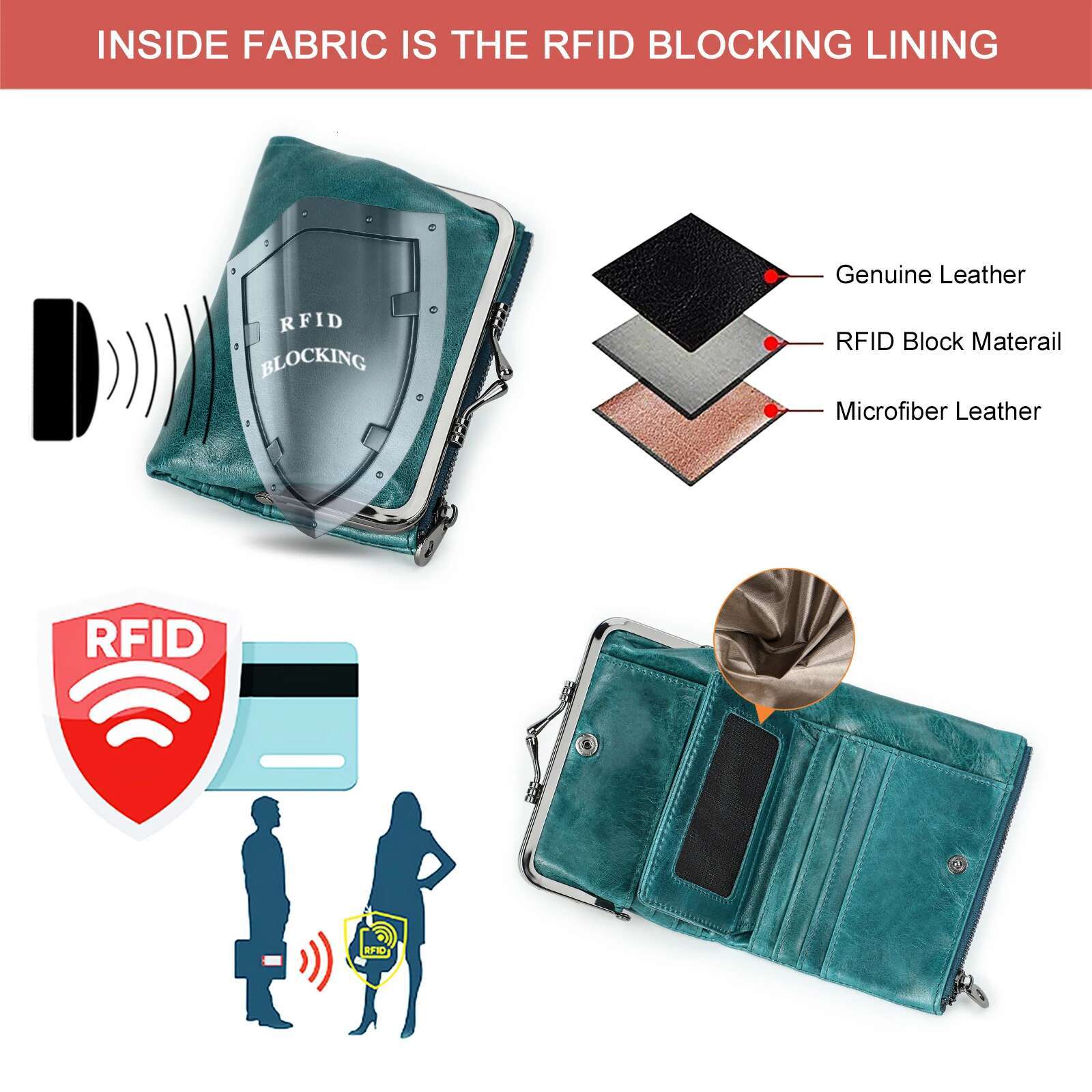 Fashion wallets for women Wallet Genuine Leather Small Ladies Wallets RFID Metal Frame Design Female Zipper Coin Purse Card Holder