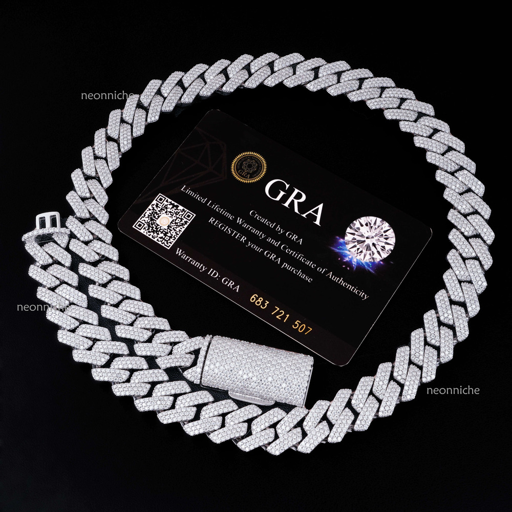 Qian Jian Hiphop Fashion Jewelry Sterg Sier k Chains VVS 6mm Iced Out Moissanite Dia Cuban Chain for Men's
