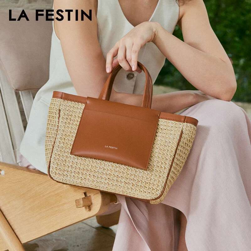 LA FESTIN Original Woven Beach Seaside Travel Large Capacity Handbag 2024 New Designer Shoulder Crossbody Bag