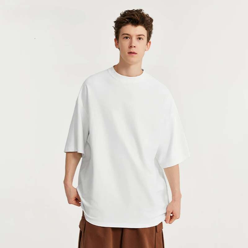 Designer Twill Fabric Minimalism Blank T-Shirts Men 250Grams Distressed Collar 100% Cotton Oversized Tshirts
