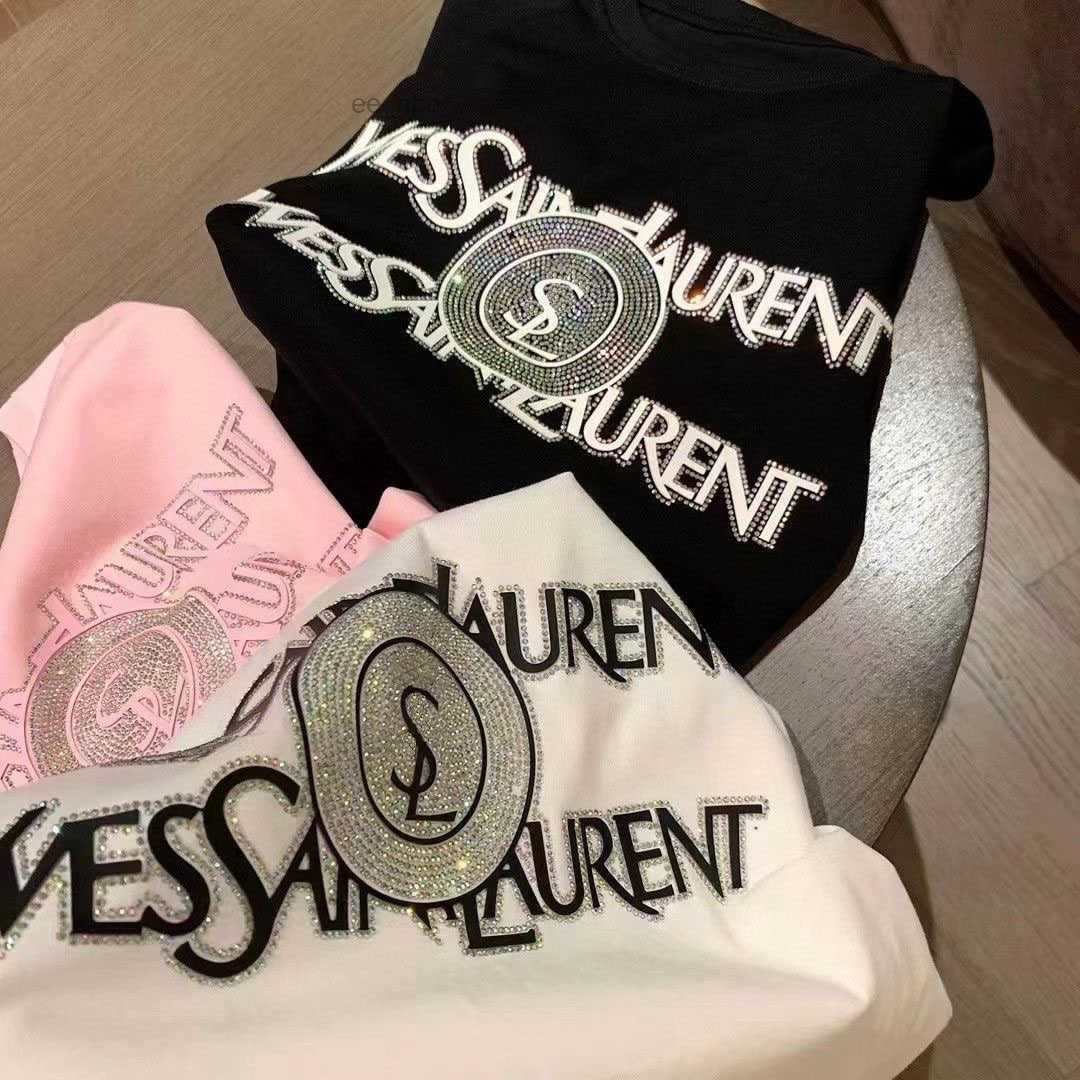 Summer 2024 New Trendy Heavy Industry Explosions Hot Drilling Short Sleeve Loose Round Neck InsT-Shirt Top Asian size s-3xl