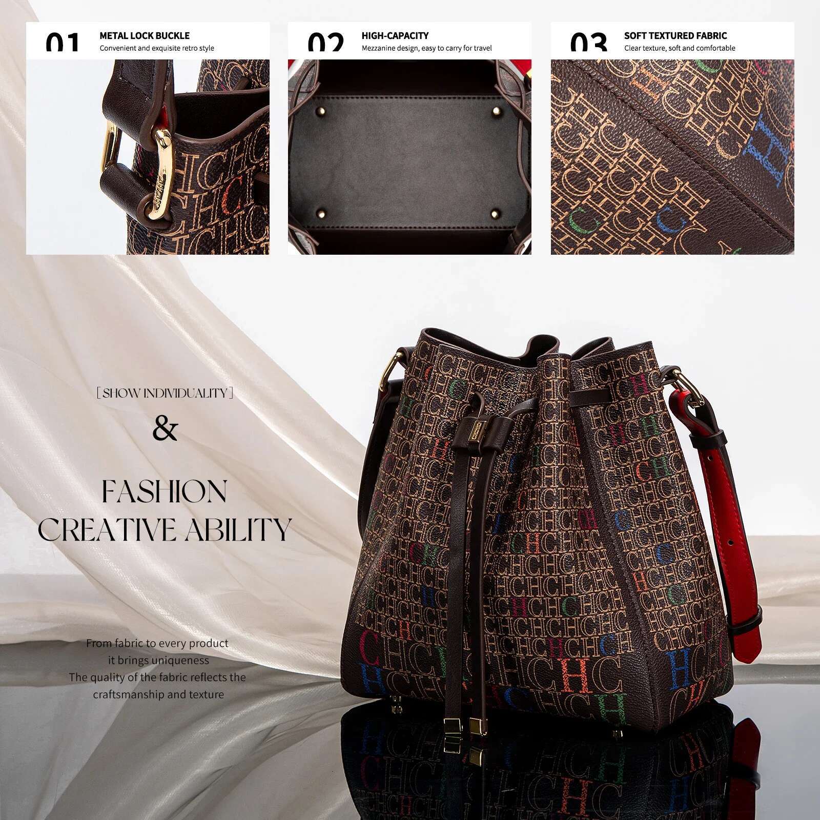 Brand Women's Handbag Bucket Bag Fashion Printed Shoulder Women Designer Wallet Classic
