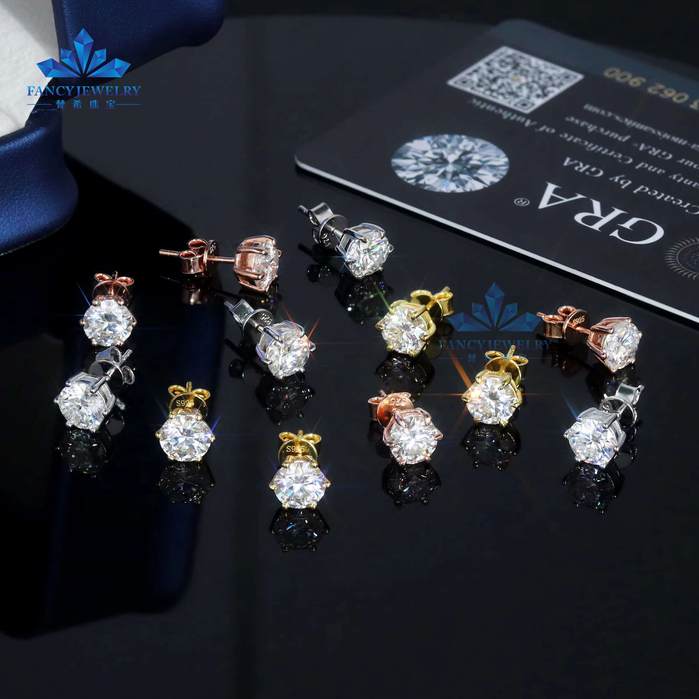 1CT 6.5mm Classic Mossanite 6 Prongs Earrings Luxury Jewelry 925 Sterling Silver VVS Moissanite Diamond Ear Stud for Men Women