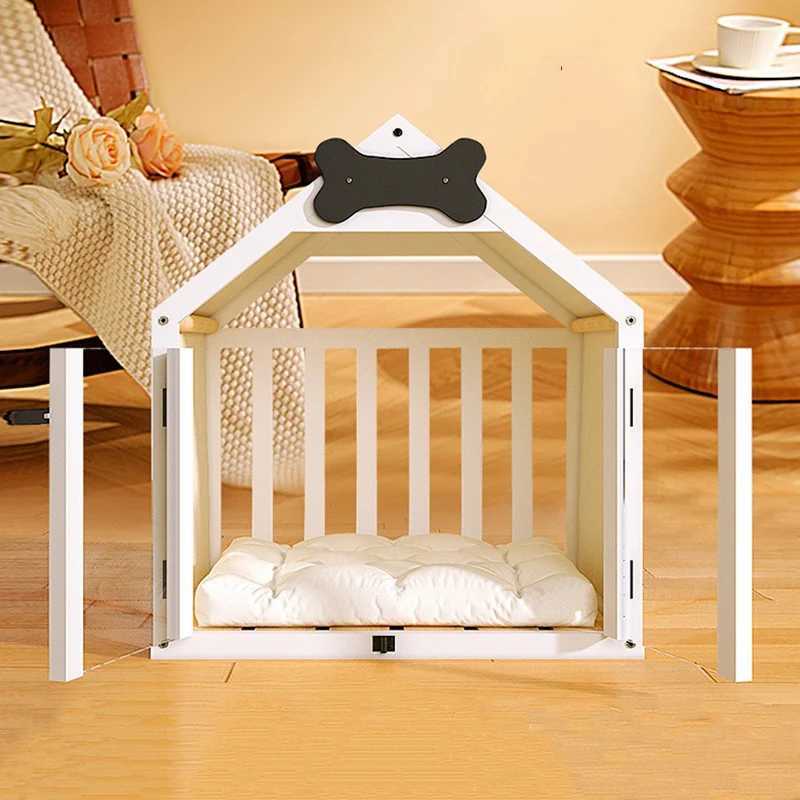Solid wood dog house large space double door indoor breathable small dog house waterproof pet bed X250412