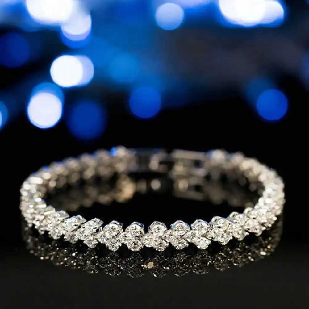 Elegant Woman Bracelets Bangle Chain Shiny Plated Cubic Zircon Rhinestone Inlaid Bangle BraceletC250411