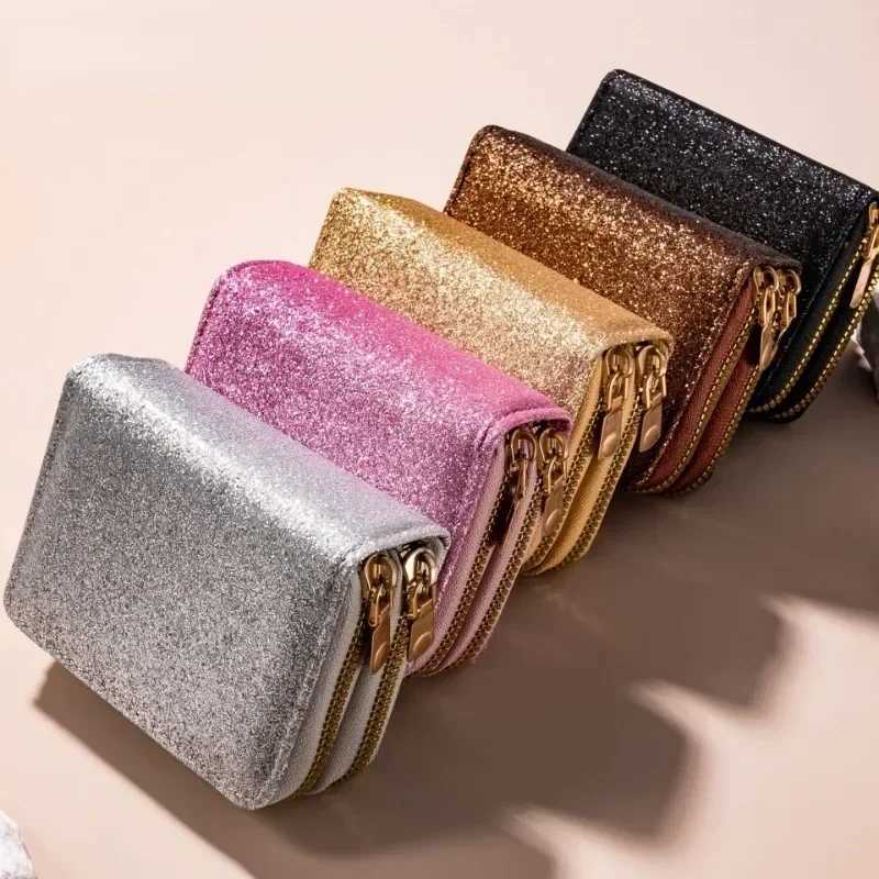 Leather wallet womens sparkling sequin wallet fashionable new money bag coin wallet solid color Cardcard cardholder bag Z250411