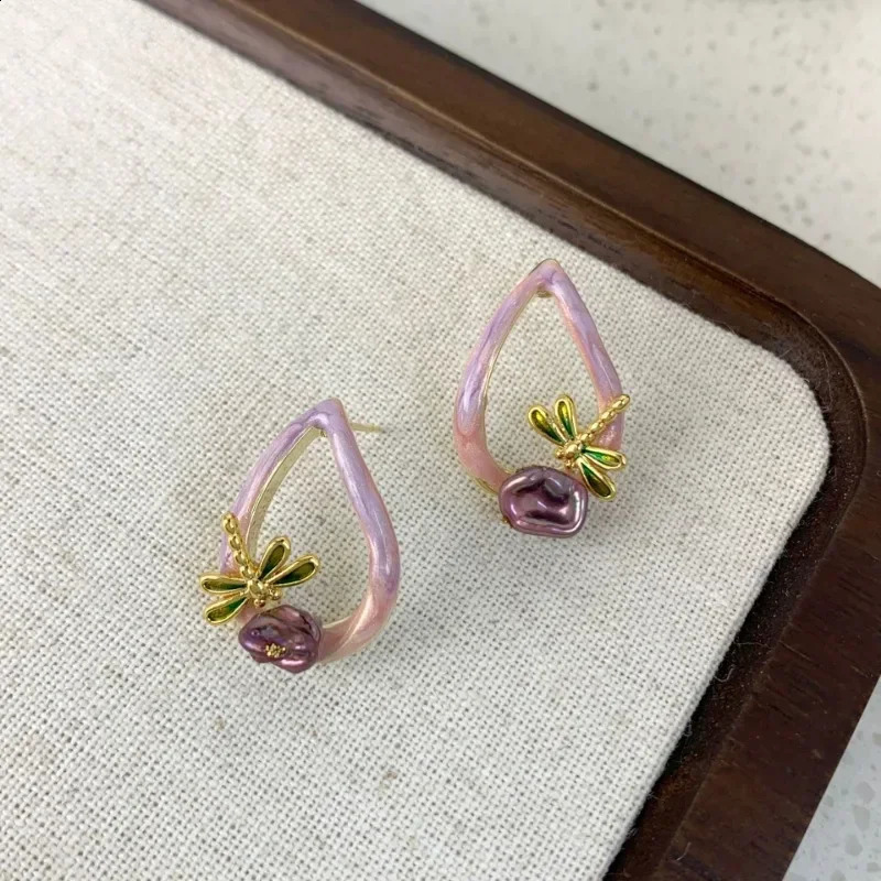 Flower Earrings Purple Simple Dragonfly Earrings Sweet Female Earrings Party Birthday Girl Birthday Gift 250409