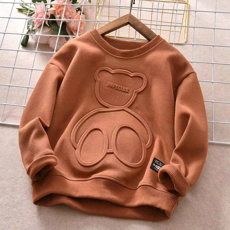 Ddmyshoesvip New Cartoon Teddy Bear Hoodie With Spring Autumn Embossing Stylish Versatile Long Sleeved Handsome Top For Boys Trendy And Fashionable