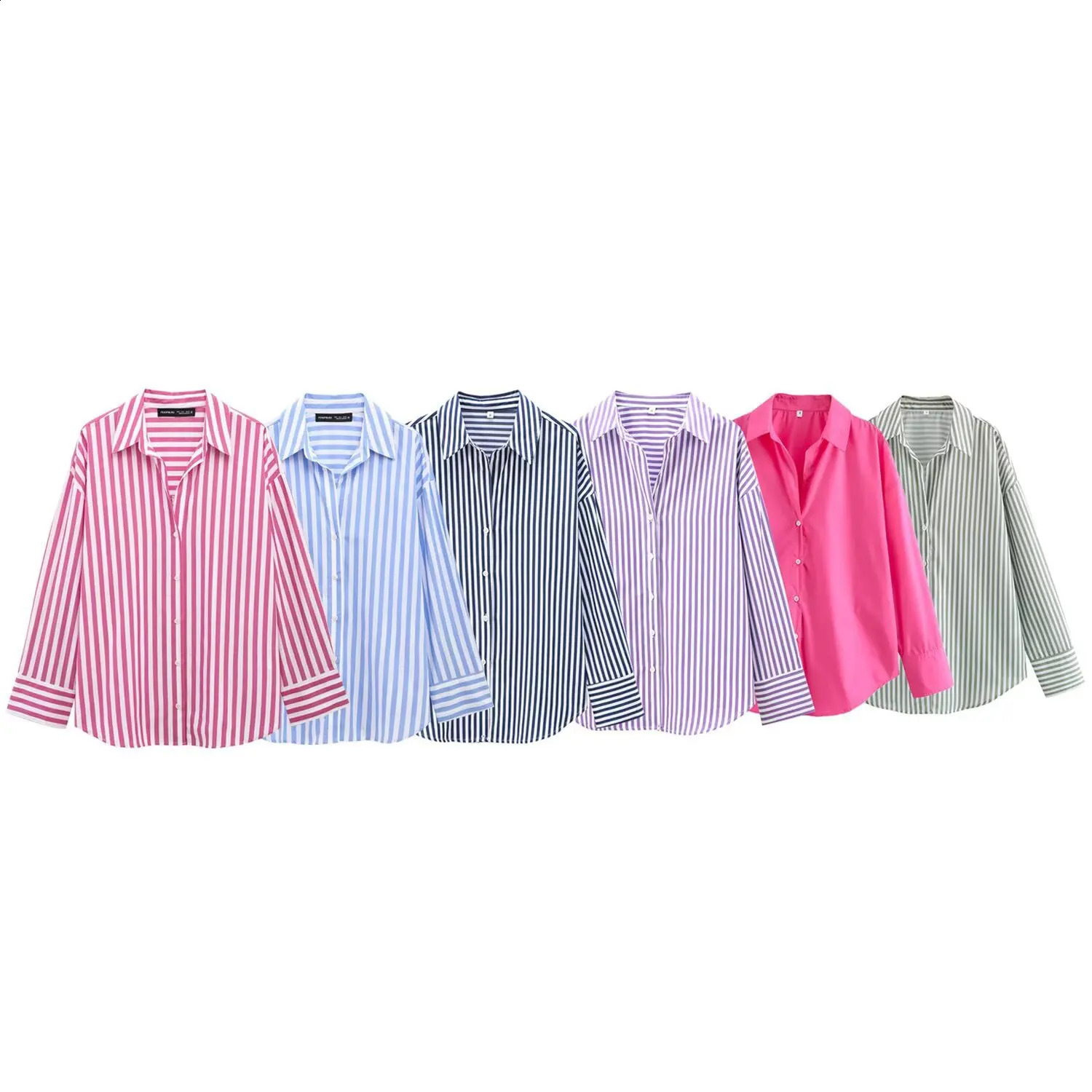 Womens Long Sleeve Button Down Shirts Striped Pattern Classic Collar Loose Fit Ideal for Versatile Styling 250411