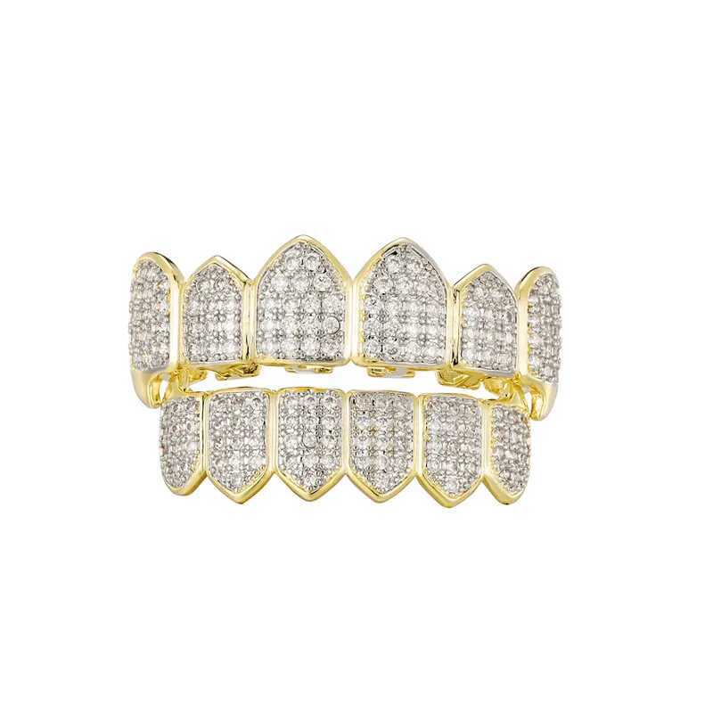 Hip Hop Iced Out Teen Grillz Caps cubic zirconia micro paving top and bottom charming grill set mens jewelry box packaging gift W250412
